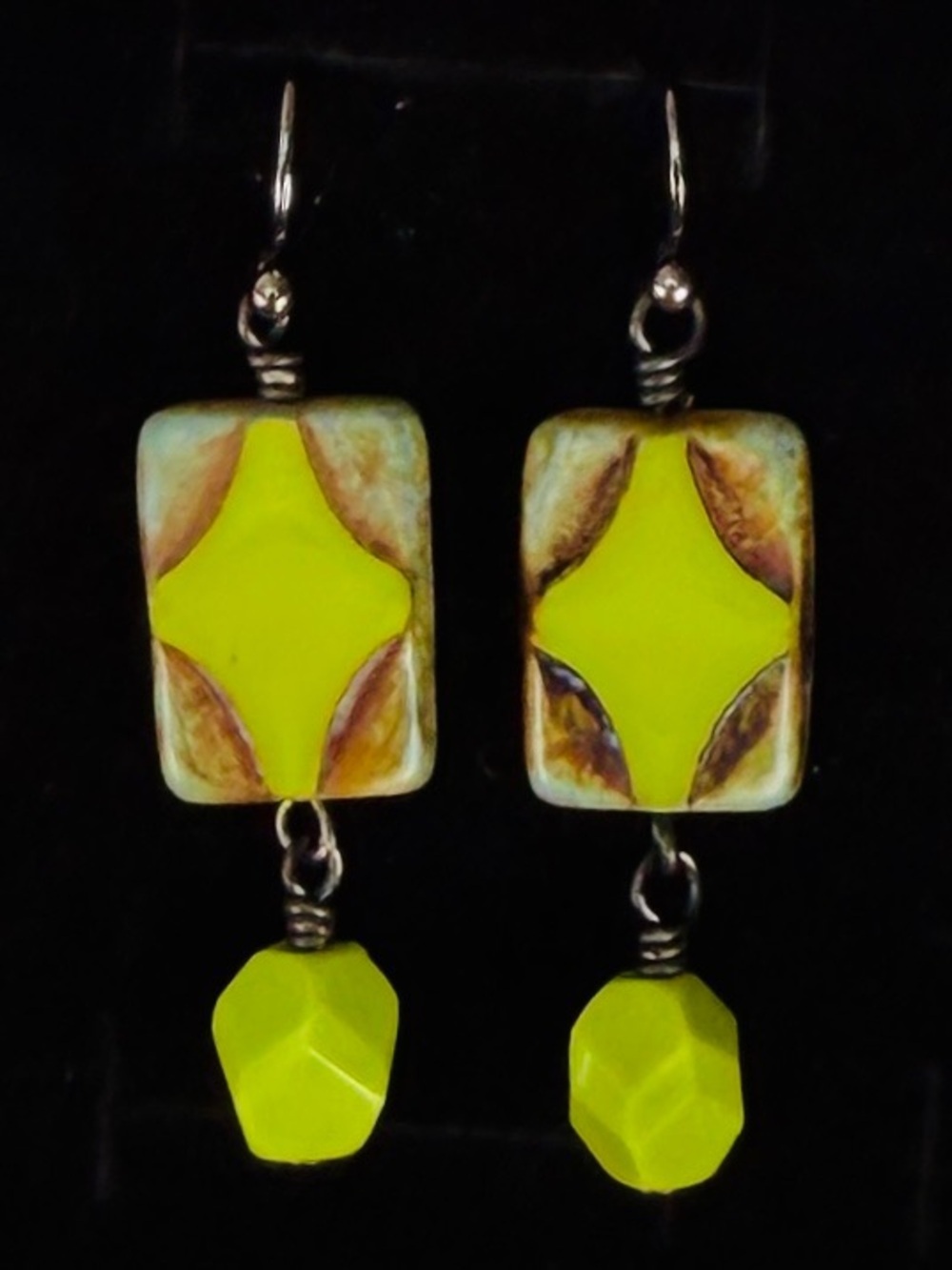 Vintage southwestern bohemian chic gunmetal green pierced dangle earrings
